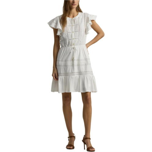 POLO RALPH LAUREN Womens Lauren Ralph Lauren Lace-Trim Jersey Flutter-Sleeve Dress