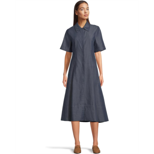 Womens Vince Denim Short Sleeve Shirt Dress