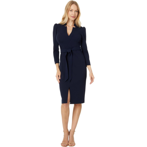 Calvin Klein L/S V-Neck Front Slit Sheath With Self Tie Belt