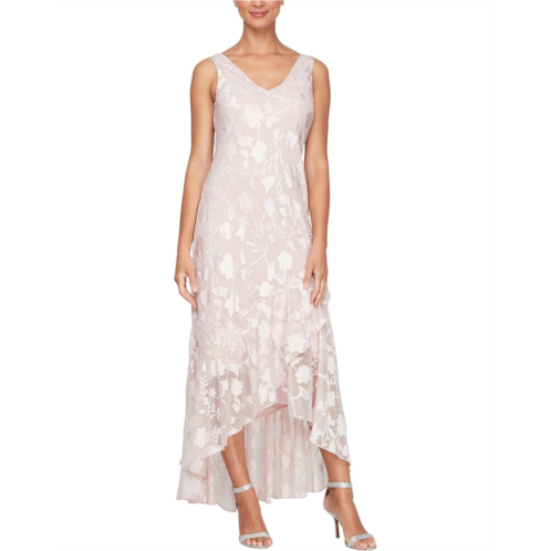 Womens Alex Evenings Tea Length Chiffon Burnout Dress