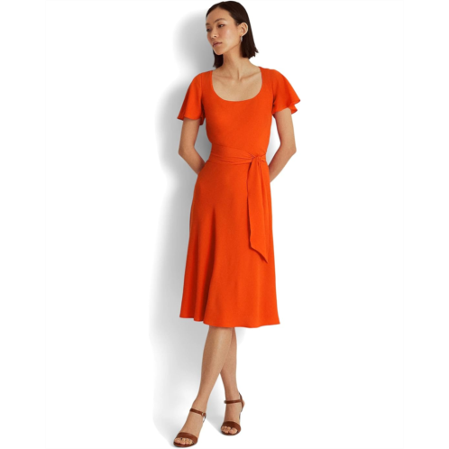 POLO RALPH LAUREN Belted Crepe Flutter-Sleeve Dress