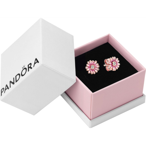 PANDORA Pink Daisy Flower Stud Earrings - Stackable Earrings for Women - Gift for Her - 14k Rose Gold & Cubic Zirconia, With Gift Box
