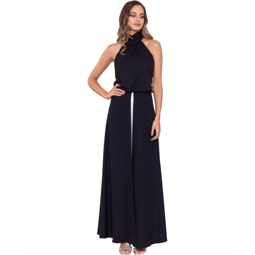 Betsy & Adam Mock Neck Wide Leg Crepe Jumpsuit