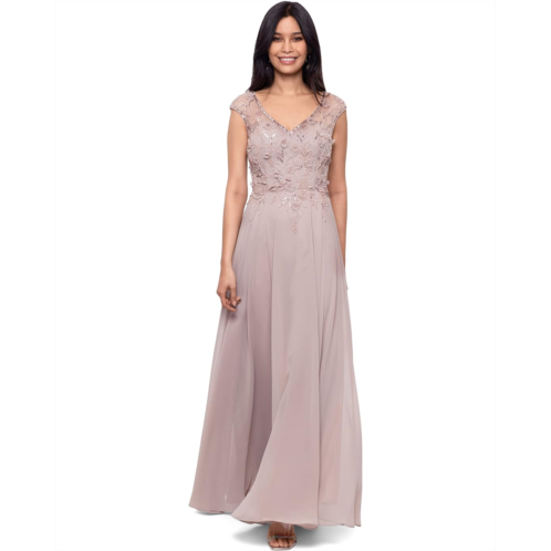 XSCAPE Long Chiffon Skirt with Beaded Top