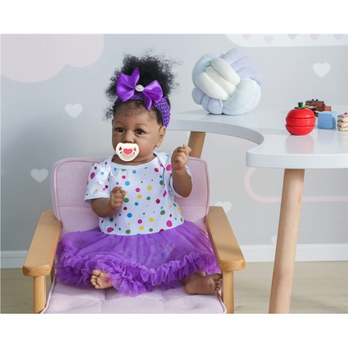 Anano 22 Inch Black Reborn Toddler Dolls African American Soft Vinyl Silicone Full Body Waterproof Newborn Girl Baby