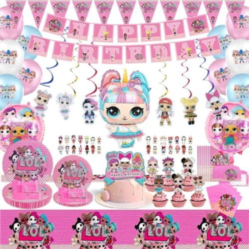 AJXWWFT 204Pcs Surprise Party Supplies Surprise Birthday Decorations Include Birthday Banners, Pennants, Cake & Cupcake Toppers, Balloons, Gift Bag, Invitation Card, and Tableware Decorati