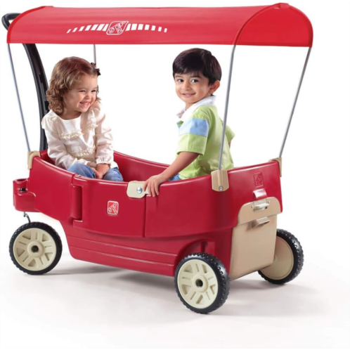 Step2 All Around Canopy Wagon for Kids, Spacious Outdoor Wagon with Seats, Safety Belts, and Adjustable Canopy, Ages 1.5-5 Years Old, Red