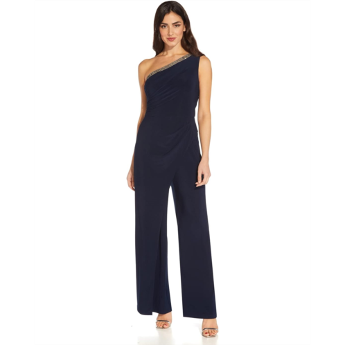 Adrianna Papell One Shoulder Stretch Jersey Jumpsuit with Beaded Trim