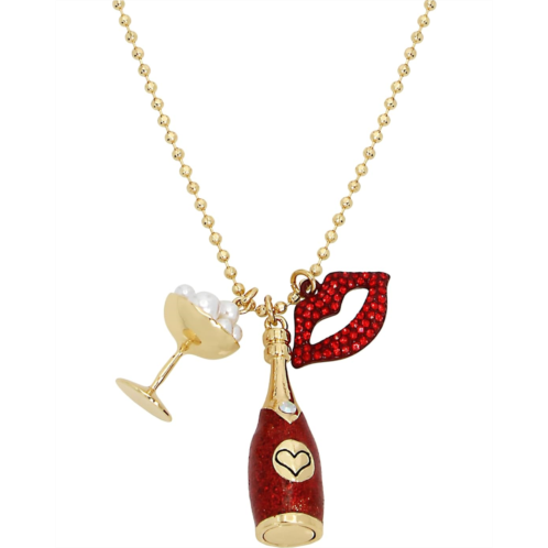 Betsey Johnson Going All Out Champagne Charm Pendant Necklace,