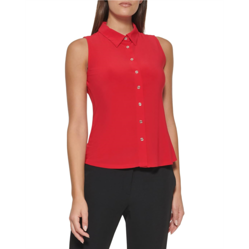 Womens Tommy Hilfiger Sleeveless Point Collar Blouse