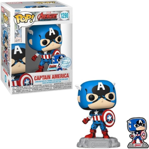Funko Pop! & Pin: The Avengers: Earths Mightiest Heroes - 60th Anniversary, Captain America with Pin, Amazon Exclusive