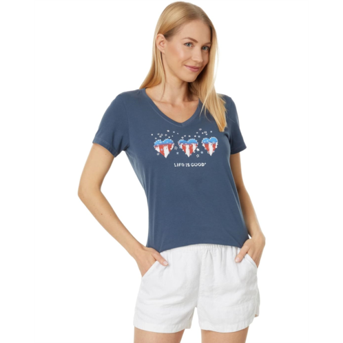 Womens Life is Good Americana Hearts Stars and Stripe Short Sleeve Crusher Vee