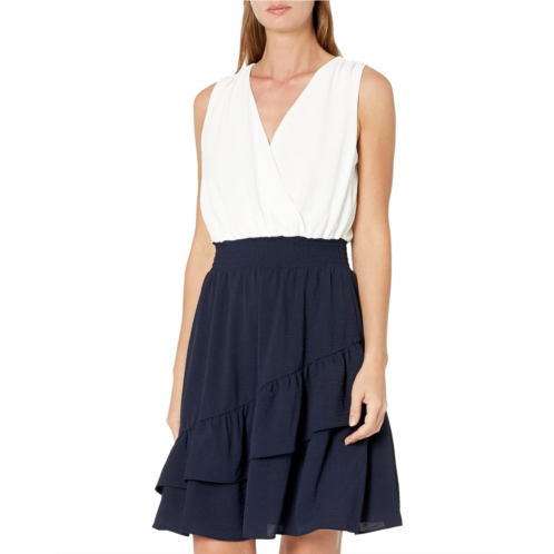 DKNY Sleeveless V-Neck Smocked Waist Ruffled Dress