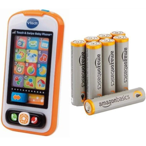 VTech Touch and Swipe Baby Phone with Amazon Basics AAA Batteries Bundle