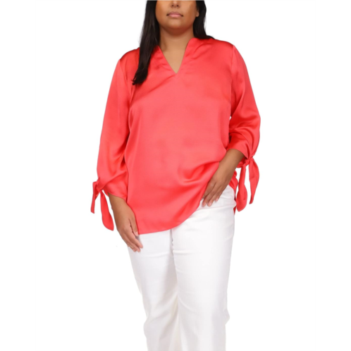 Michael Michael Kors Plus Size Solid Satin Tie Top