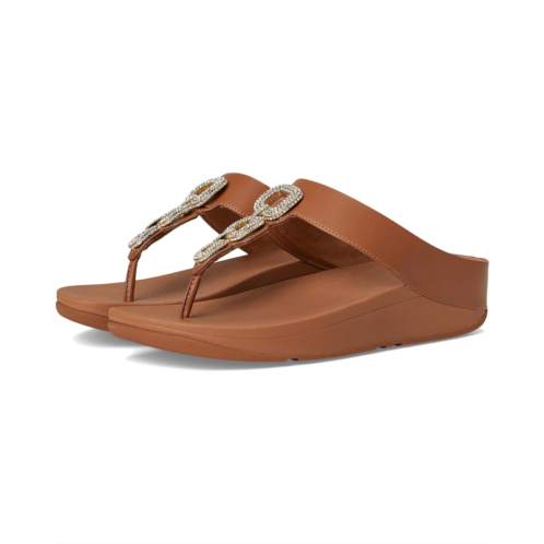 Womens FitFlop Fino Crystal-Chain Leather Toe-Post Sandals