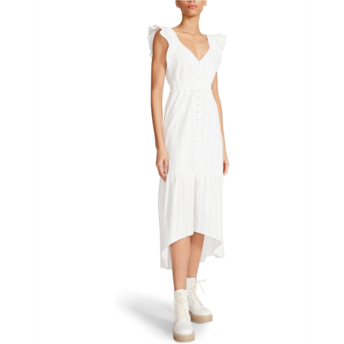 Betsey Johnson Novelty Textured Cotton Ruffle Sleeve High-Low Midi