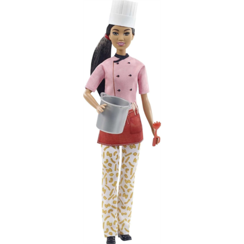 Barbie Pasta Chef Brunette Doll (12-in) with Colorful Chef Top, Macaroni Print Pants, Chef Hat, Pasta Pot & Pasta Cutter Accessories, Great Gift for Ages 3 Years Old & Up