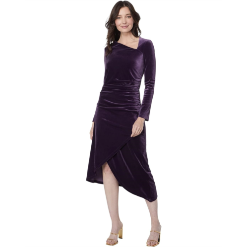 Maggy London Asymmetrical Velvet Dress with Long Sleeves