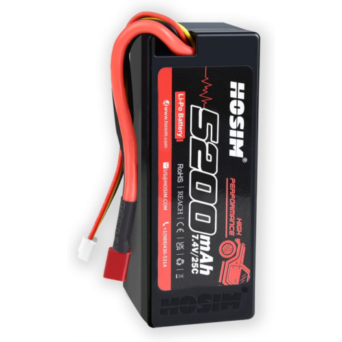 Hosim 2S 7.4V 5200mAh Lipo Battery 25C RC Car Truck RC Vehicles Boat Battery Fit for X08 X07 X07W High Speed RC Cars 1/10 Scale Remote Control Car