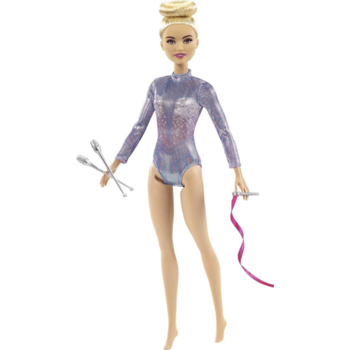 Barbie Rhythmic Gymnast Fashion Doll with Blonde Hair & Brown Eyes, Shimmery Leotard, Baton & Ribbon Accessories