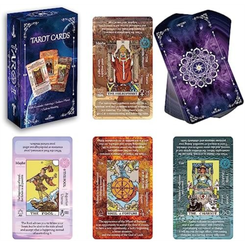 IXIGER Tarot Cards Set with Guide Book,Tarot Cards for Beginners with Meanings on Them,Learning Tarot Deck Fortune Telling Game with Keywords, Chakra, Planet, Element, Yes/No, Zodi
