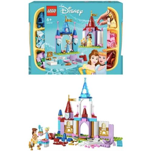 LEGO 43219 Disney Princess Creative Disney Princess Castles, Bella and Cinderella Mini Cup Set and Block Box, Travel Toy for Children from 6 years
