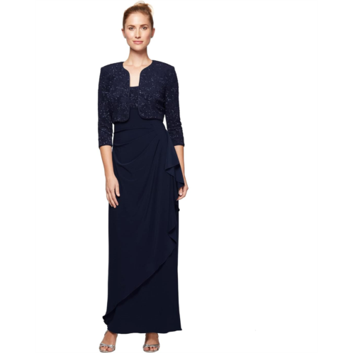 Alex Evenings Two-Piece Long Dress with Jacquard Bolero Jacket
