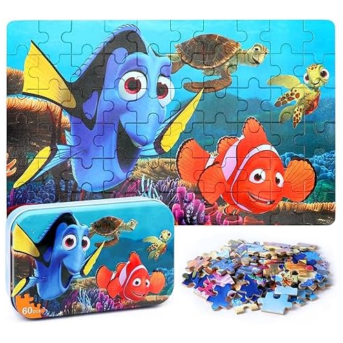 LELEMON Ocean Puzzles for Kids Ages 4-8,Underwater World 60 Piece Puzzles for Kids Ages 3-5,Children Jigsaw Puzzles Kids Puzzles in a Metal Box,Educational Learning Puzzle Toys for