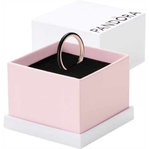 Pandora Black Enamel Ring - Rose Gold Ring for Women - Layering or Stackable Ring - Black Ring for Women - Gift for Her - 14k Rose Gold with Black Enamel - With Gift Box