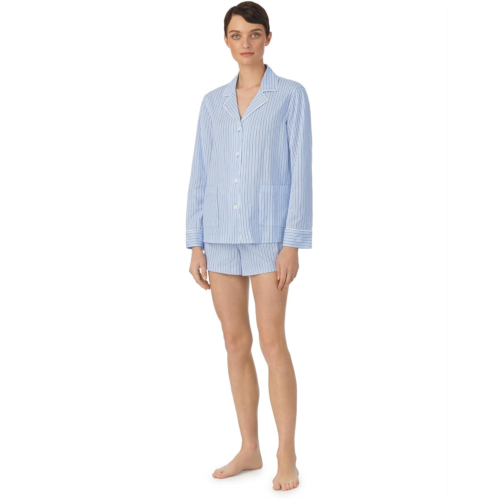 POLO RALPH LAUREN Womens Lauren Ralph Lauren Organic Cotton Long Sleeve Notch Collar Short PJ Set