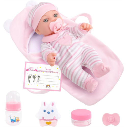 ZNTWEI 12 Inch Baby Doll Set with Dolls Clothes and Accessories Including Sleeping Bags, Bottles, Nipple, Newborn Registration Card, Plush Toys, Moisturizer Box