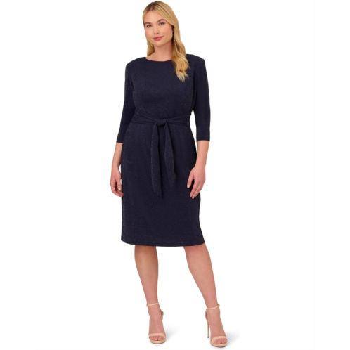 Adrianna Papell Plus Size 3/4 Sleeve Metallic Knit Tie Front Sheath Dress