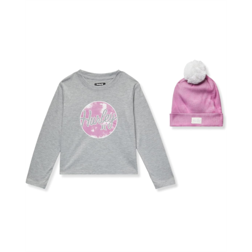 Hurley Kids Long Sleeve Tee with Pom Beanie (Little Kids)