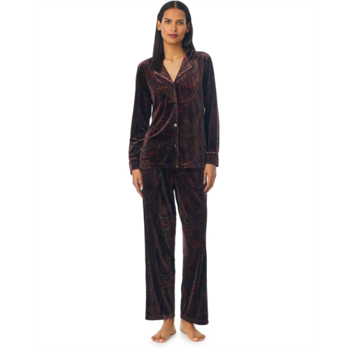 POLO Ralph Lauren Womens LAUREN Ralph Lauren Long Sleeve Velvet Notch Collar Long PJ Set