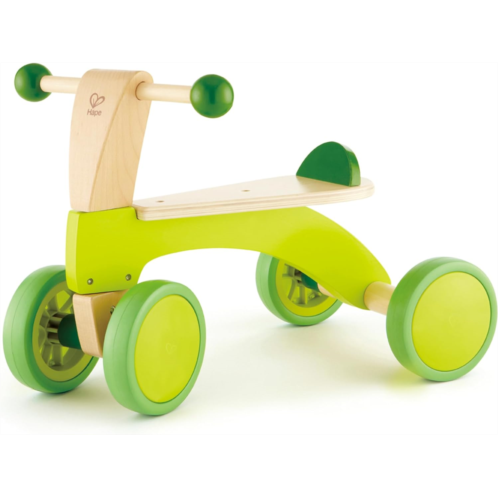 Hape Scoot Around Ride On Wood Bike Award Winning Four Wheeled Wooden Push Balance Bike Toy for Toddlers with Rubberized Wheels, Bright Green