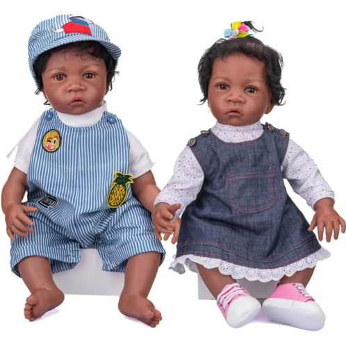 iCradle Reborn Twins Baby Dolls Boy and Girl 24 Inch Realistic Brother and Sister Reborn Toddler Life Size Real Looking Soft Silicone Vinyl Newborn Baby Doll