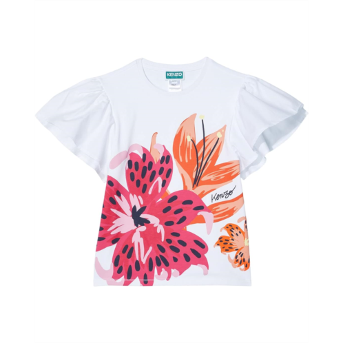 Kenzo Kids Short Sleeve T-Shirt w/ Ruffles Sleeves, Flowers Print (Little Kids/Big Kids)