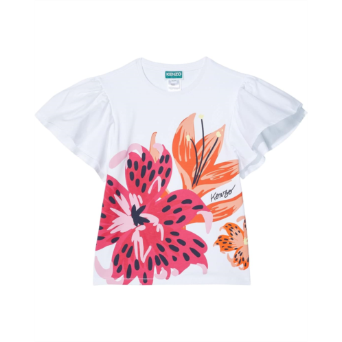 Kenzo Kids Short Sleeve T-Shirt w/ Ruffles Sleeves, Flowers Print (Little Kids/Big Kids)