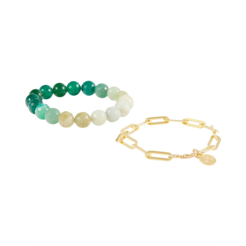 Dee Berkley Green Quartz Ombre and Paperclip Chain Bracelet Stack