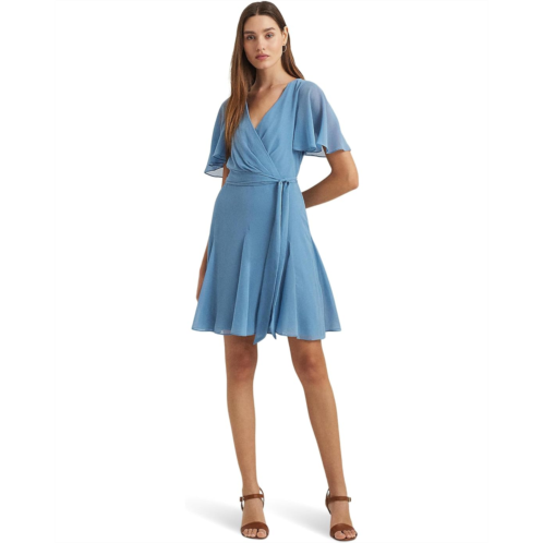 POLO RALPH LAUREN Womens Lauren Ralph Lauren Crinkle Georgette Surplice Dress