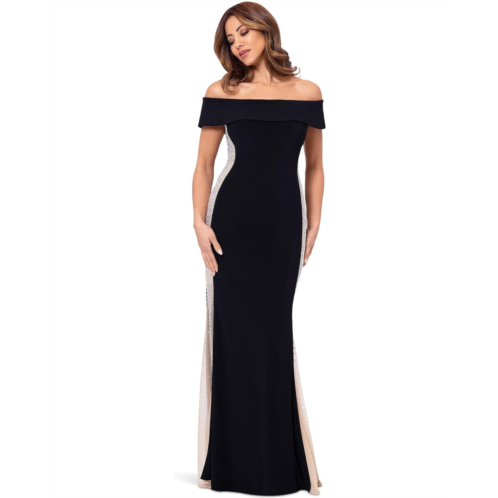Womens XSCAPE Off The Shoulder Ity Caviar Bead Long