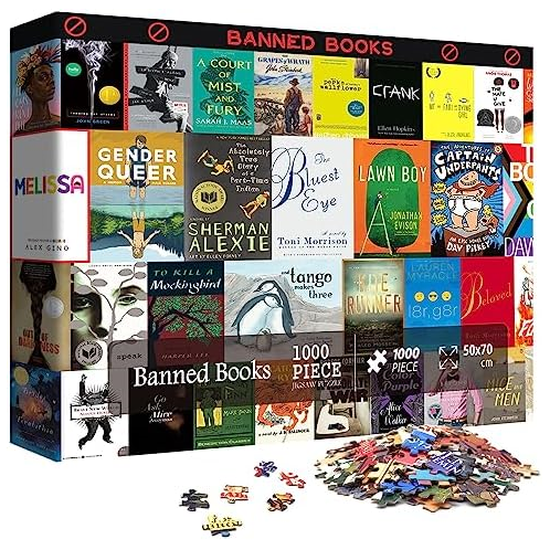 Banned Book Puzzles for Adults 1000 Piece and up, PICKFORU Book Covers Jigsaw Puzzle Including 35 Classic Banned Books, Good Gift for Book Lovers