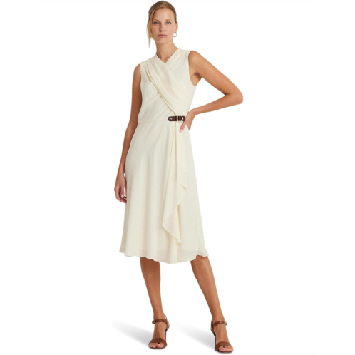 POLO RALPH LAUREN Buckle-Trim Georgette Sleeveless Dress