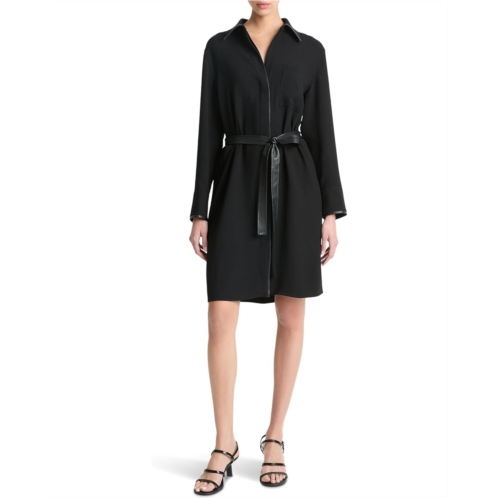 Womens Vince Leather Trim Shirt Dress