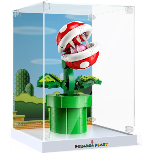 NAOCARD Acrylic Display Case for Lego Super Mario Piranha Plant 71426 Model, Dustproof Display Box, Clear Acrylic Plate with Base & HD Painted Background（ONLY Box, NOT Model）