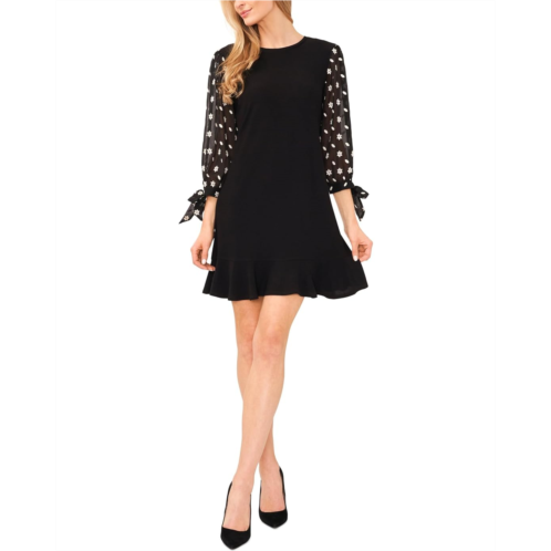 CeCe Embrodiery Sleeves Mixed Media Knit Dress