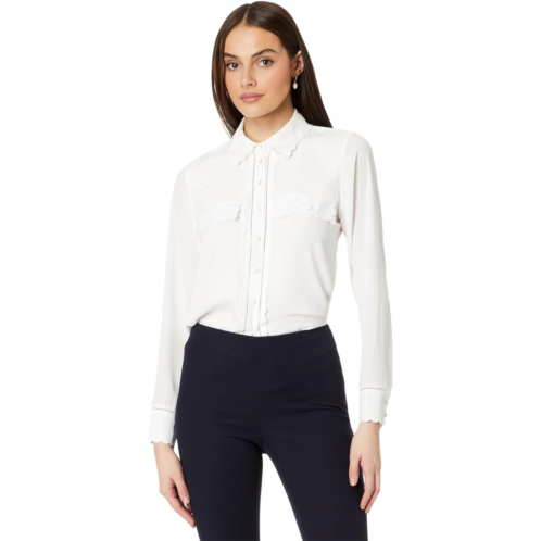 Womens CeCe Long Sleeve Scalloped Button-Down Blouse