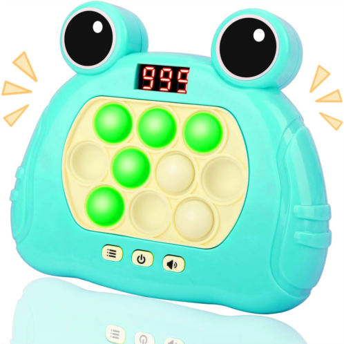LLESSOO Fast Push Game Fidget Toys Pop Game Handheld Bubble Game Console Light up Pop Game Sensory Fidget Toys for Kids Ages 3-12 for Boys and Girls, Birthday Gift (Frog-Green)