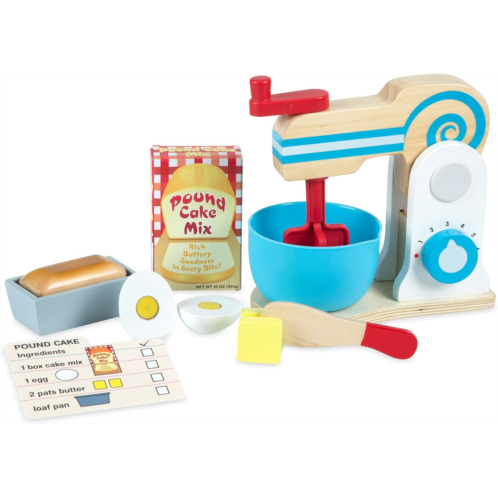 Melissa & Doug Wooden Make-a-Cake Mixer Set Pretend Play Play Food 3+ Gift for Boy or Girl